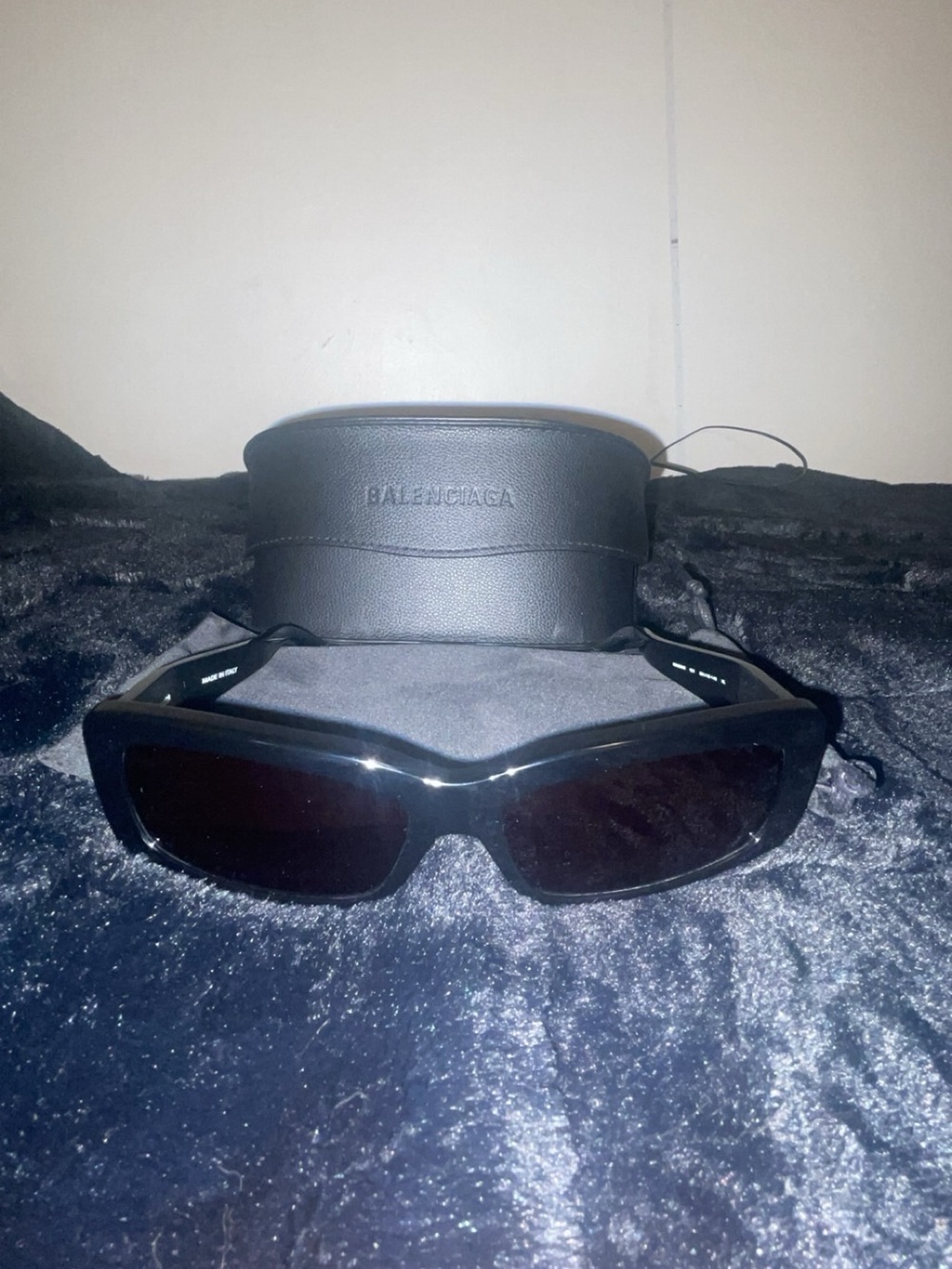 Balenciaga Black Rectangular Smart Sunglasses with Branded Case
